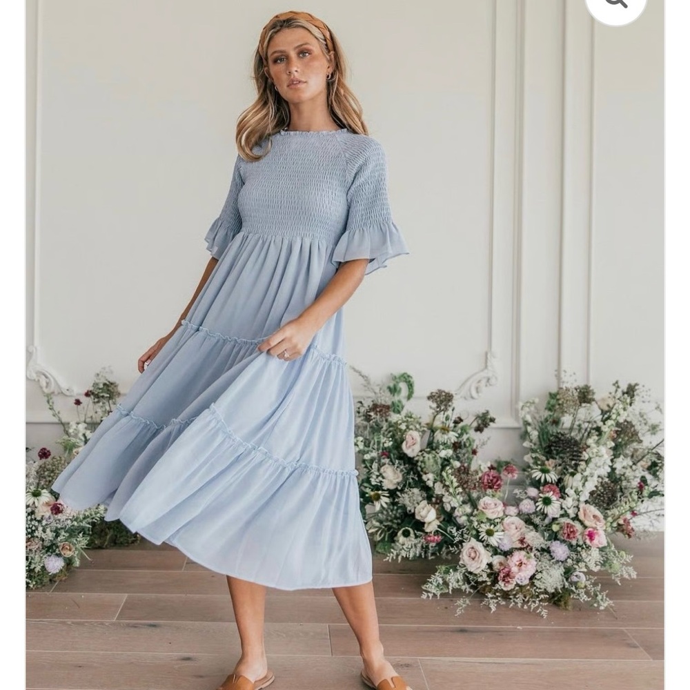 JessaKae Light Blue Smocked Midi Dress